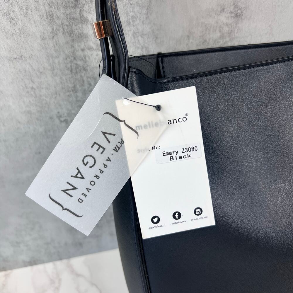 Melie Bianco Emery Black Vegan Leather Shoulder Bag NWT PETA Approved - Picture 4 of 9